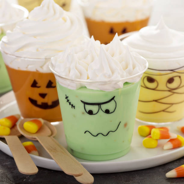 istock Funny Halloween themed puddings in cups 858433784