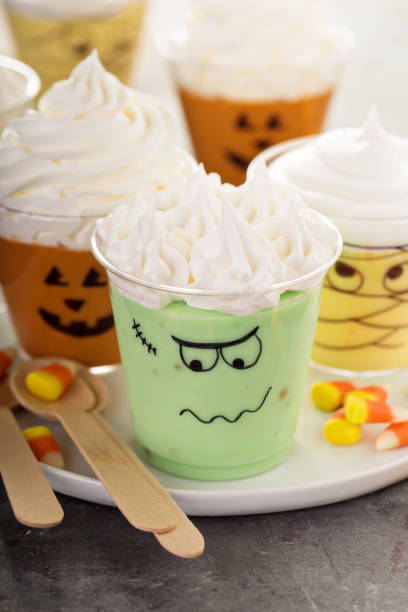 istock Funny Halloween themed puddings in cups 858433958