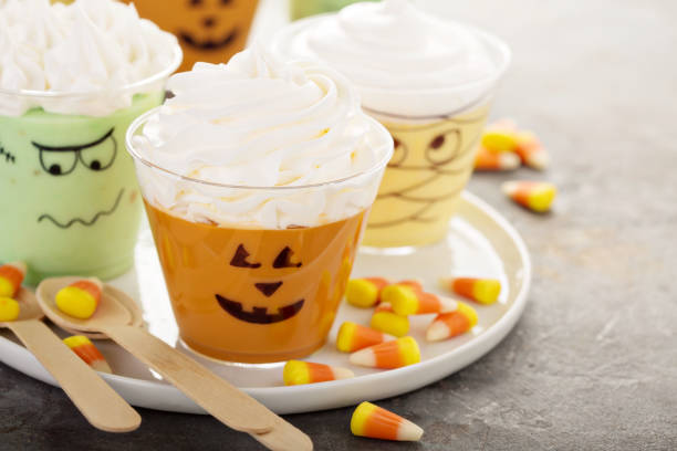 istock Funny Halloween themed puddings in cups 858434234