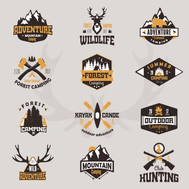 Vector illustration of Outdoor tourist travel icon scout badges template emblem vector illustration collection
