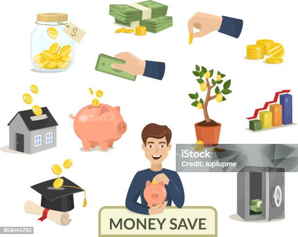 Money Save Concept Money Icons For Finance Banking Payment Vector Illustration Stock Illustration - Download Image Now