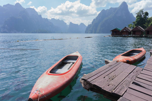 istock canoe in Ratchaprapha dam, Surat Thani, Thailand. 858452924