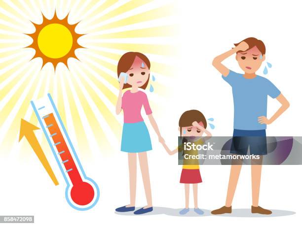 People Have Heatstroke Concept Illustration Stock Illustration - Download Image Now - Heat - Temperature, Sweat, Illness