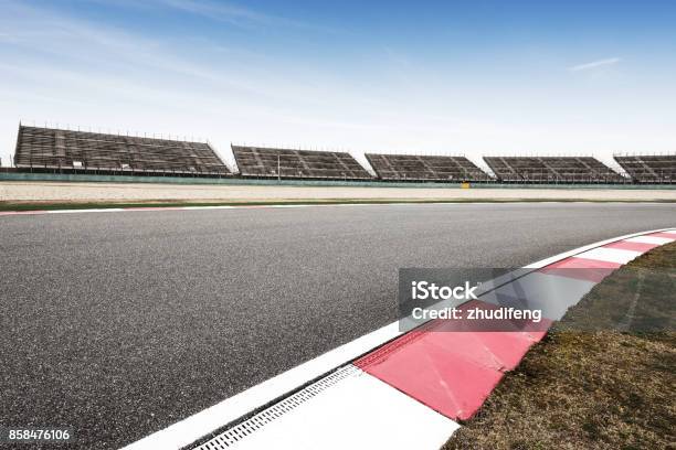 Empty Asphalt Road In Car Racing Track Stock Photo - Download Image Now - Sports Track, Motor Racing Track, Racecar