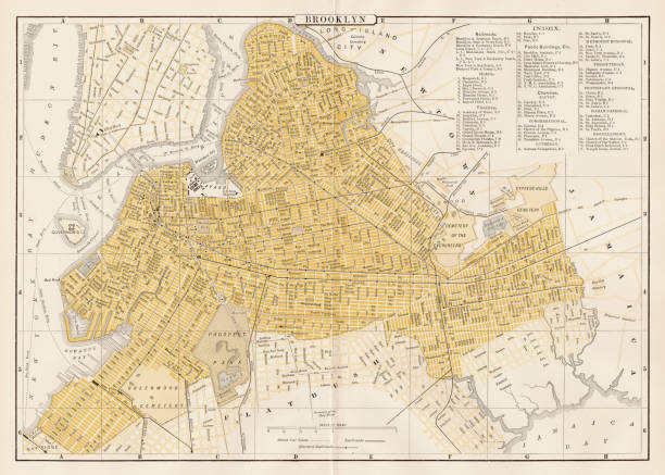 ilustrações, clipart, desenhos animados e ícones de mapa da cidade de broklyn 1893 - brooklyn new york city retro revival old fashioned