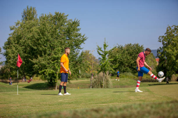 istock Two Male FootGolf Players on Golf Green 858486482