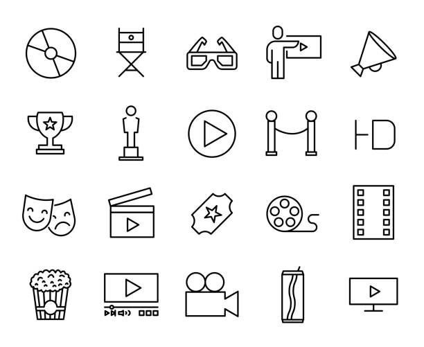 Premium set of cinema line icons. Premium set of cinema line icons. Simple pictograms pack. Stroke vector illustration on a white background. Modern outline style icons collection. dvd logo stock illustrations