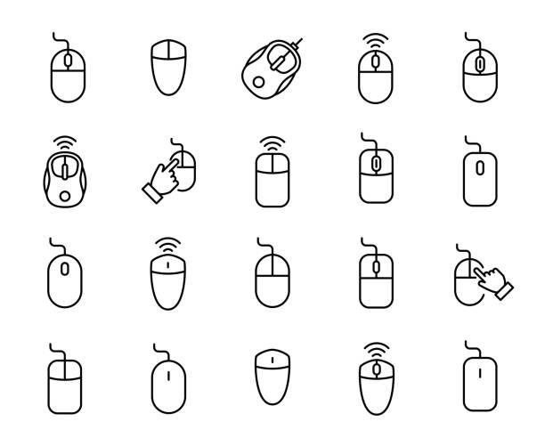 illustrations, cliparts, dessins animés et icônes de prime de l’ensemble des icônes d’ordinateur souris ligne. - souris dordinateur