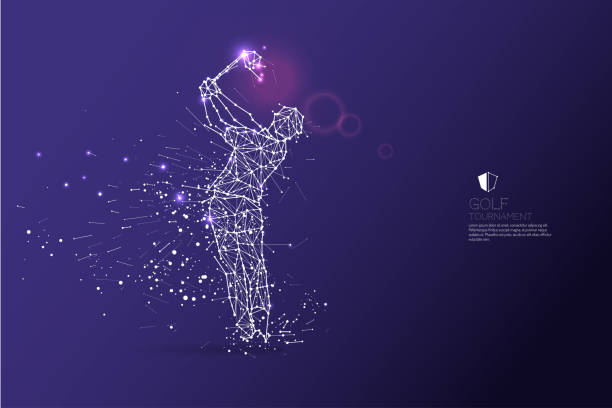 The particles, geometric art, line and dot of golf player action. The particles, geometric art, line and dot of golf player action. golf silhouettes stock illustrations