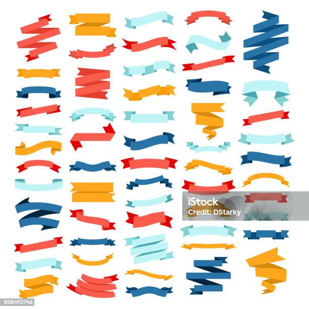 Vector Set Of Different Color Flat Ribbons On A White Background Stock Illustration - Download Image Now