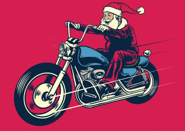 Vector illustration of Santa claus riding motorcycle