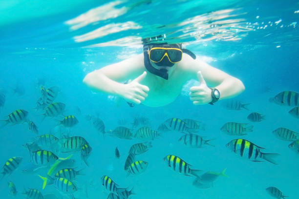 istock Man underwater shows ok thumbs up. 858494064