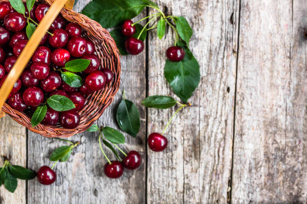 istock Organic cherries, farm fresh fruits on farmer table 858502328