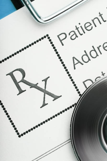 istock Drug prescription form macro, texture background 858504488