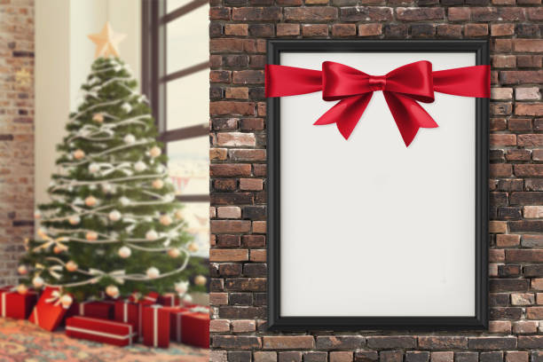 istock Blank poster frame on the wall with out of focus Christmas background 858511182