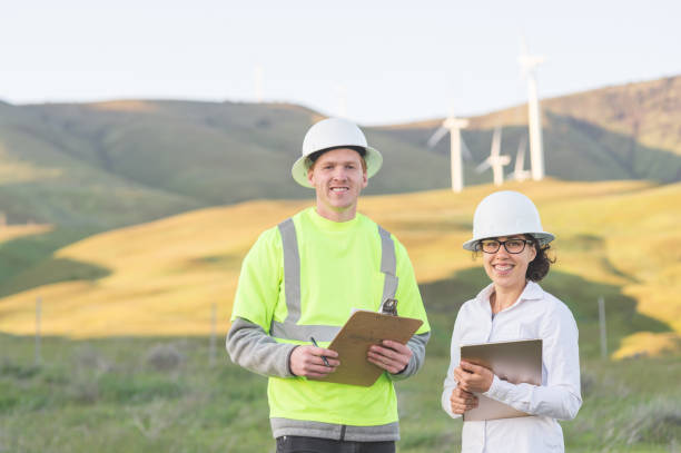 istock Alternative energy - wind farm inspection 858511460