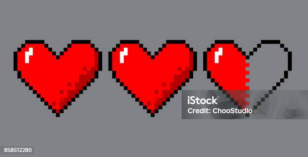 Ilustración de Corazones De Art Pixel Juego y más Vectores Libres de Derechos de Corazón - Órgano interno - Corazón - Órgano interno, Símbolo en forma de corazón, Pixelado