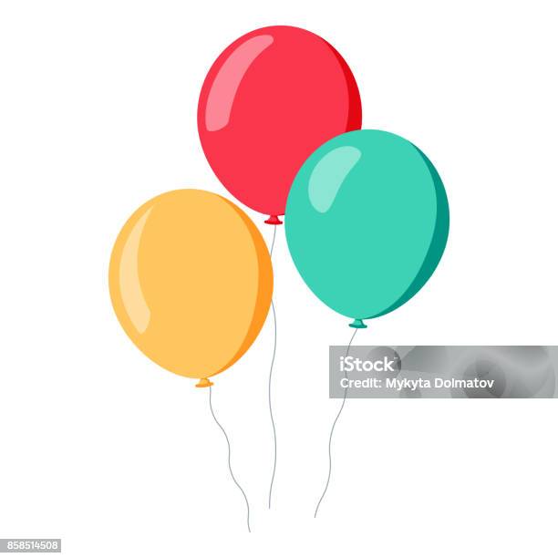 Bunch Of Balloons In Cartoon Flat Style Isolated On White Background - Arte vetorial de stock e mais imagens de Balão - Enfeite