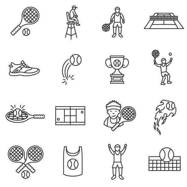 tennis, stellen linie icons. editierbare schlaganfall. - tennis stock-grafiken, -clipart, -cartoons und -symbole