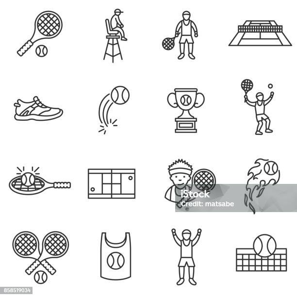 Ilustración de Tenis Configurar Los Iconos De La Línea Movimiento Editable y más Vectores Libres de Derechos de Tenis