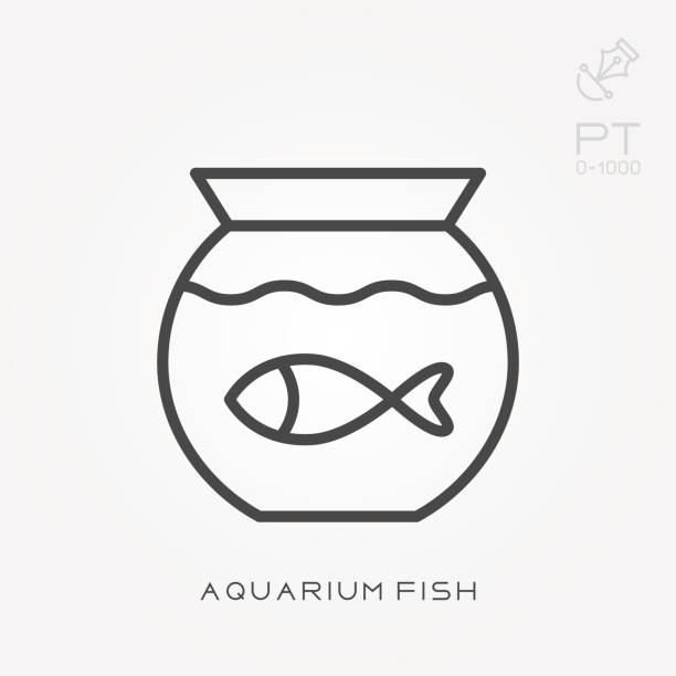 Line icon aquarium fish Line icon aquarium fish goldfish bowl stock illustrations
