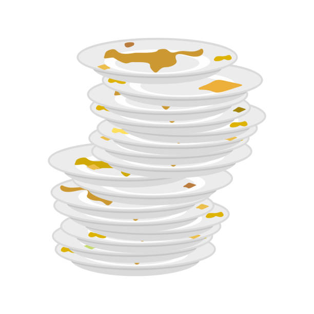 Dirty plates stack isolated. unclean dishes. Vector illustration vector art illustration