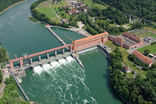 Aerial view of the Rhine power plant near Eglisau