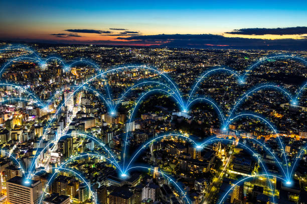 istock Smart city and communication network concept. abstract mixed media. 858526928