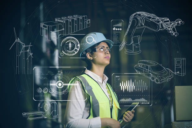 istock woman engineer and various business information. 858527370