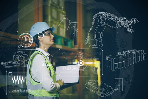 istock woman engineer and various business information. 858527472