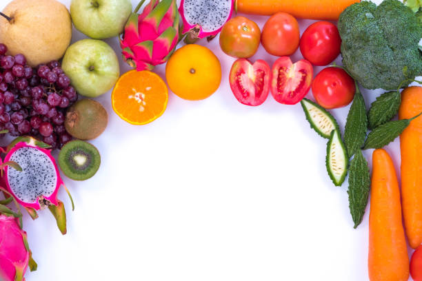 istock Healthy concept. Different fruits and vegetables on white background. 858527528
