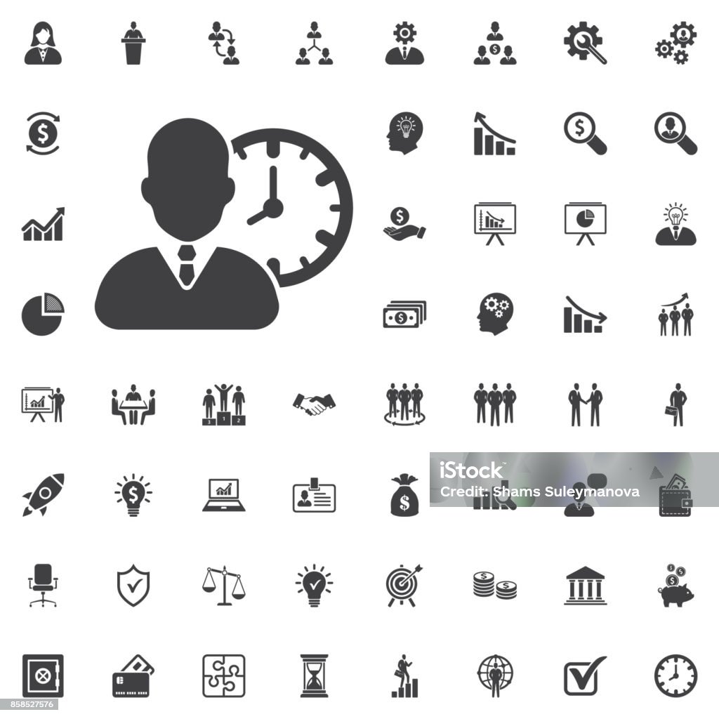 Homme avec horloge icône simple vector illustration - clipart vectoriel de Icône libre de droits