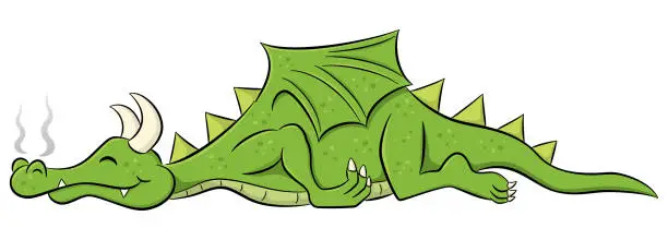 Vector illustration of sleeping cartoon dragon