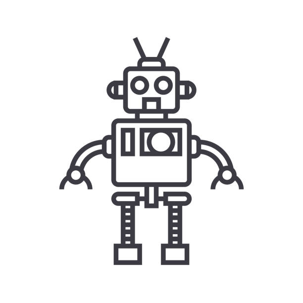ilustraciones, imágenes clip art, dibujos animados e iconos de stock de robot cool vector línea icono, signo, ilustración de fondo, trazos editables - robot manga style cute characters