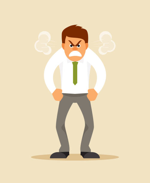 illustrazioni stock, clip art, cartoni animati e icone di tendenza di uomo arrabbiato - displeased furious anger men