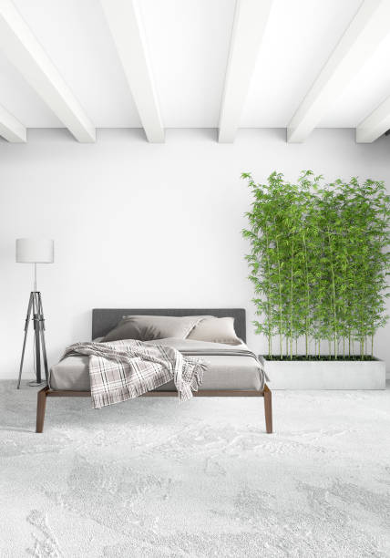 istock Vertical Bedroom Minimal or Loft style Interior Design. 3D Rendering. Concept idea. 858544626