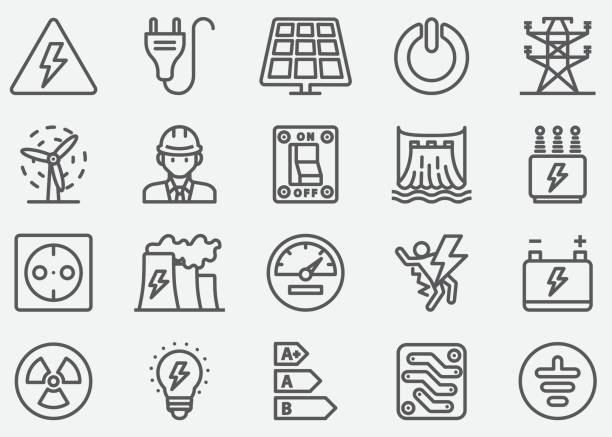 Electricity Line Icons Electricity Line Icons transformer electricity stock illustrations