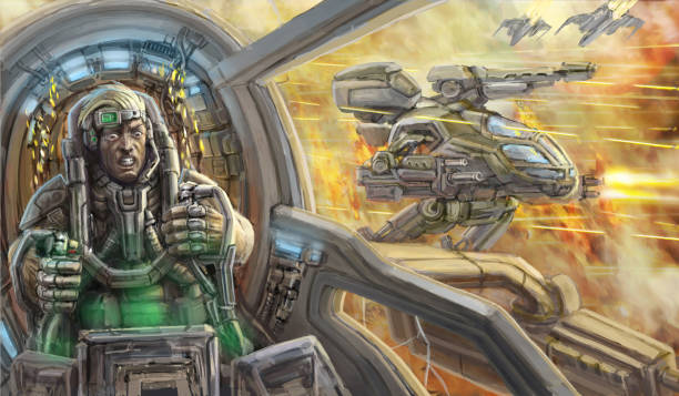 istock The pilot of the combat robot is fighting. Science fiction clip art. 858545806