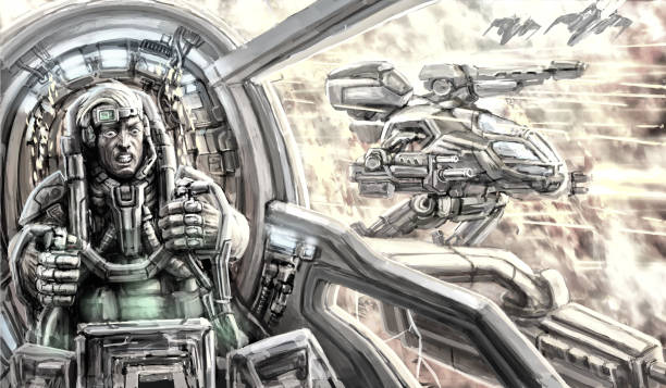 istock The soldier of the combat robot is fighting. Science fiction clip 858545812