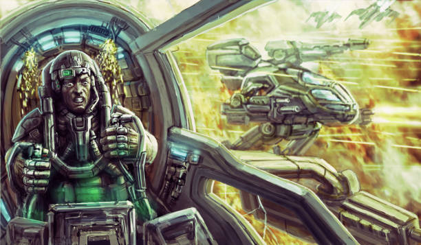 istock Tanker in a spacesuit inside the cockpit of a war vehicle. Sci-fi 858545824