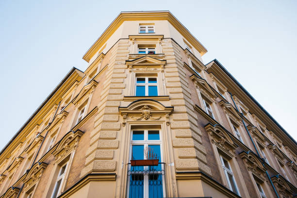 low angle view of residential corner building