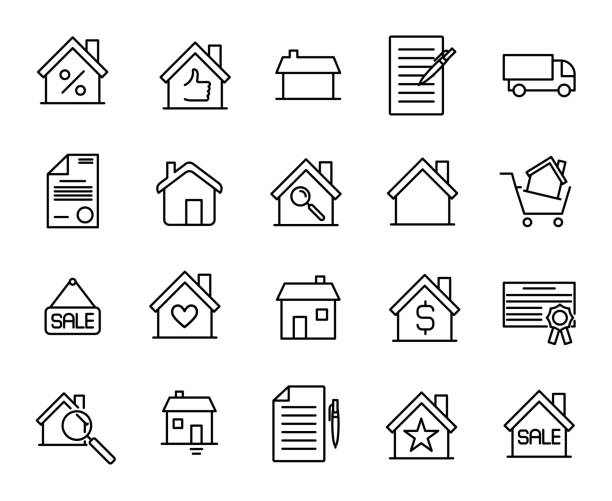 ilustrações de stock, clip art, desenhos animados e ícones de premium set of real estate line icons. - house house rental finance symbol