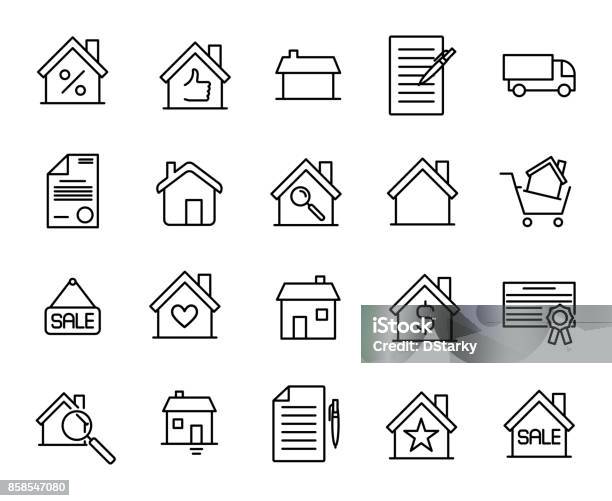 Premium Set Of Real Estate Line Icons Stock Illustration - Download Image Now - Icon Symbol, Domestic Life, House