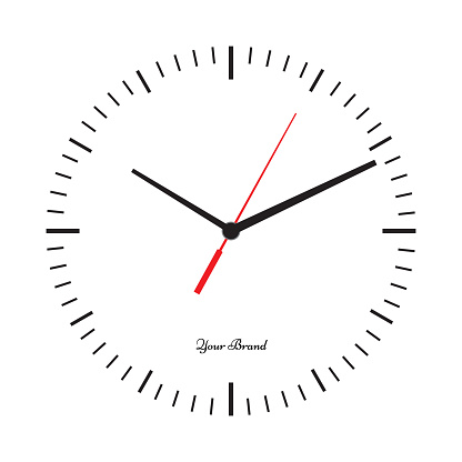 Vector simple classic clock icon without numbers. Clock with solid and flat color design. Isolated white background. Place your icon.