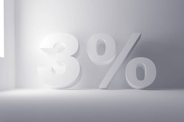 istock 3d rendering white colored 3 percentage sign on white clean background 858550378
