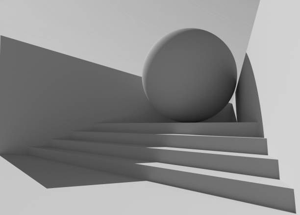 istock Sphere on podium with stairs. Modern sculpture, abstract monument. 858550868
