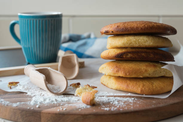 istock homemade typical Dutch food from the oven, called eierkoek , with blue mug 858553268