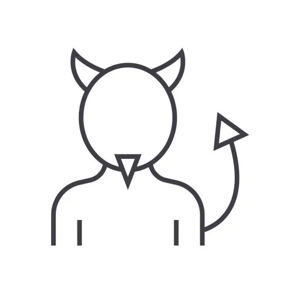 Vector illustration of devil vector line icon, sign, illustration on background, editable strokes