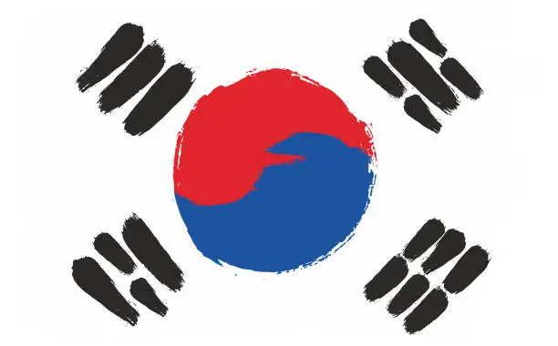 Vector illustration of South Korea Flag Vector Hand Painted with Rounded Brush