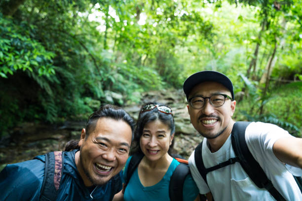 Exploring a forest in Okinawa Japan stock photo